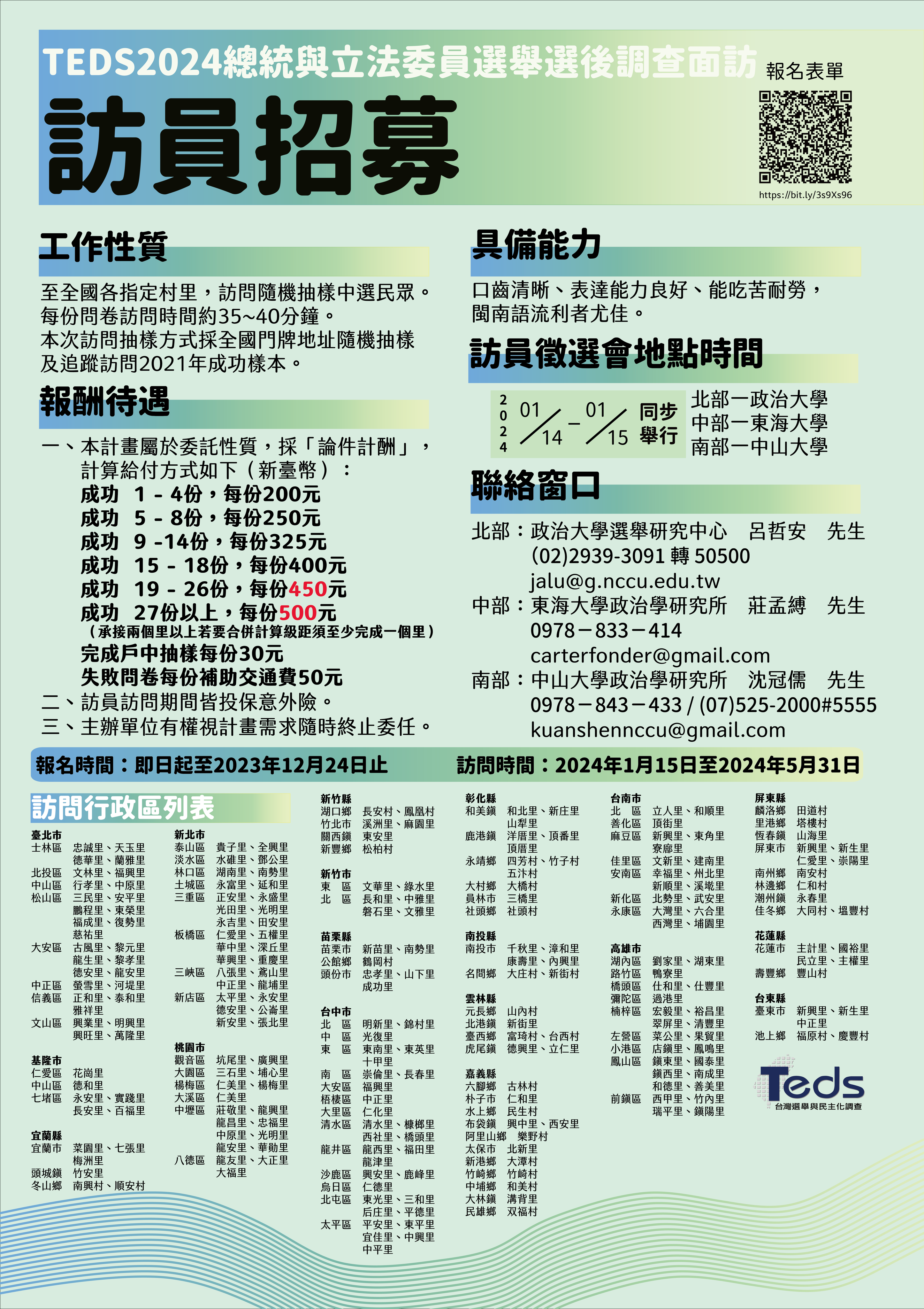 TEDS2024 總統與立法委員選舉選後調查面訪訪員招募